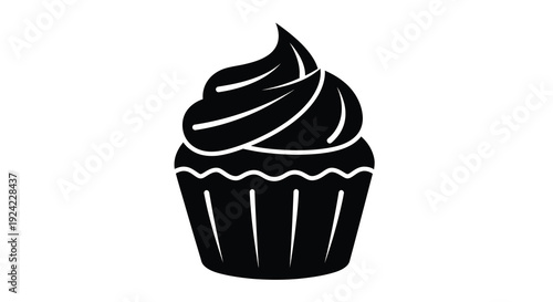 A detailed black silhouette of a frosted cupcake design silhouette