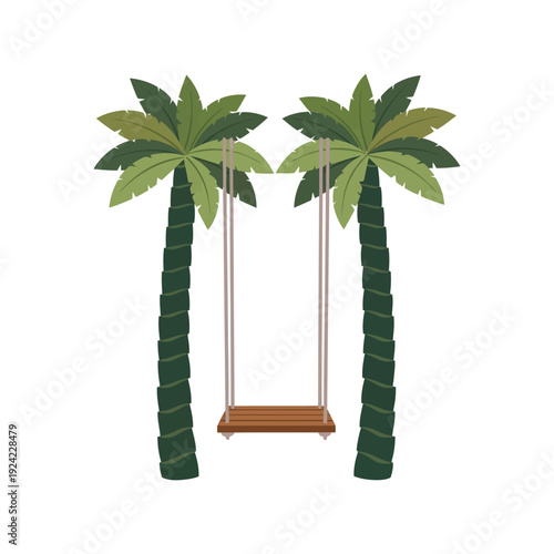 Palm tree swing vector clipart isolated, tropical summer beach illustration for design