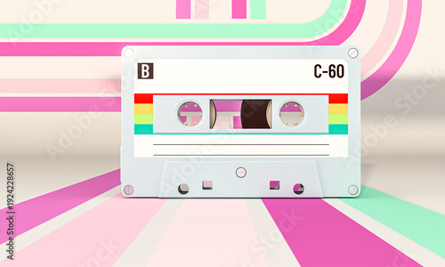 Cassette tape with retro background 3d