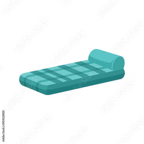 Single bed vector clipart isolated on white, modern blue mattress illustration
