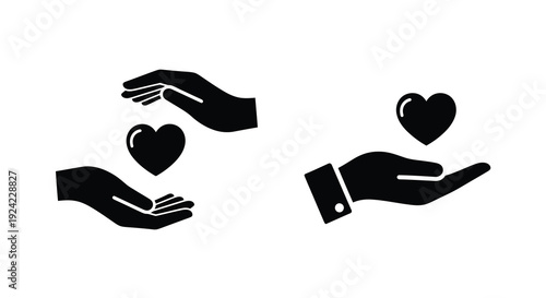 Hands offering and receiving hearts a symbol of love silhouette