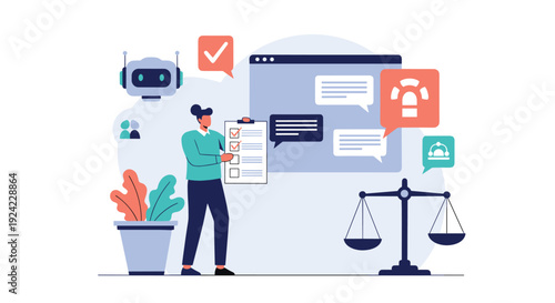 Legal professional reviews a digital compliance checklist, illustrating the concept of legal tech, regulation, and AI chatbots in modern law.