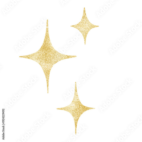 Golden glitter sparkles set. Shiny star burst elements isolated on transparent background.