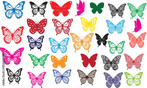 Butterfly Vector Silhouettes, Butterfly Clipart Set, butterflies icons isolated on white background, Butterfly Art Bundle, Black and White Decorative Vectors

