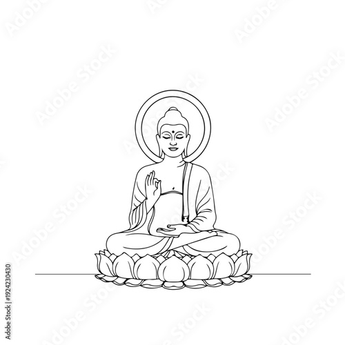 Buddha Purnima silhouette line art white background spiritual festival illustration