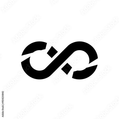 Abstract infinity symbol design with break points in black vector graphic