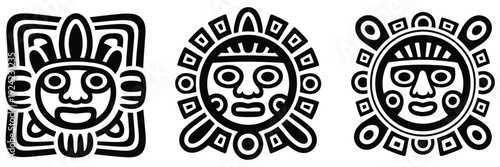 Set of Ancient Mayan art and civilisation silhouette icons, flat vector illustrations representing historical culture, Mayan symbols,