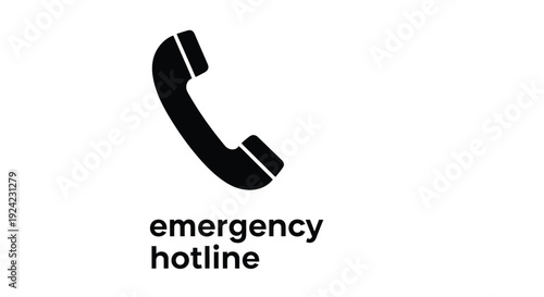 Emergency hotline symbol a black telephone handset and text illustration