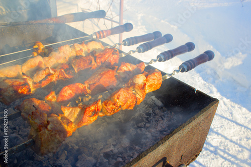 Шашлык на мангале.Barbecue on the grill.