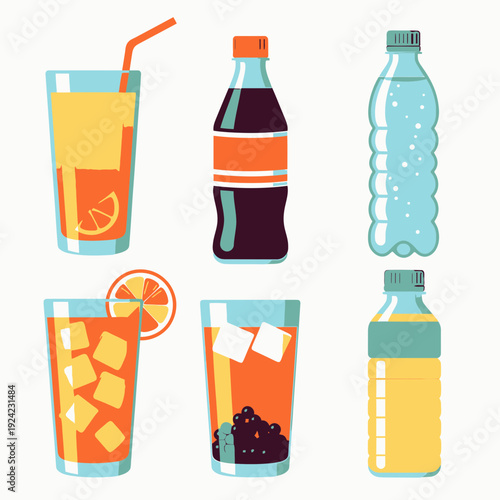 Variety of Soft Drinks vector illustration