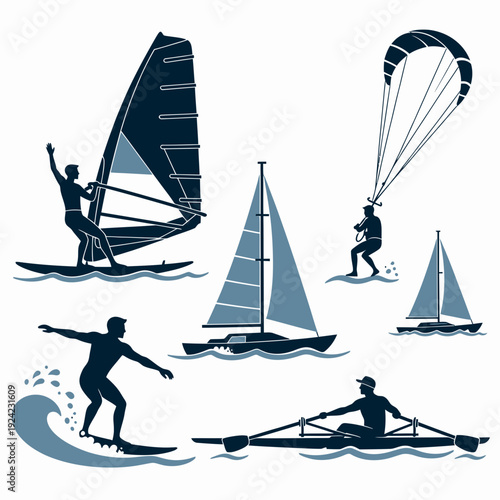 Water Sports Silhouettes vector illustration