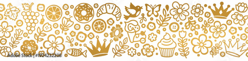 Collection of golden icons representing various celebrations and festivities.