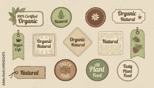 Vintage Organic Food Labels Set for Packaging and Marketing.