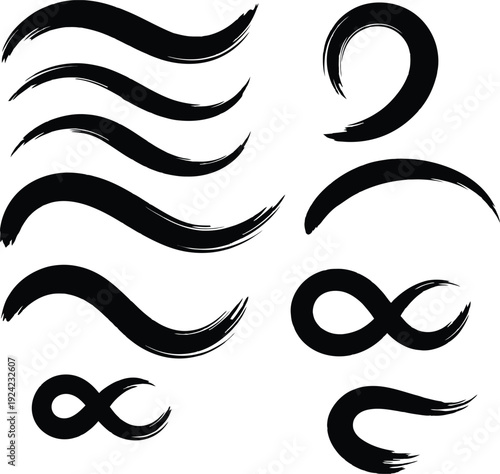 Black Wavy Lines and Infinity Symbols with Brush Strokes