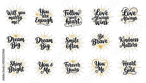 Inspirational Quotes with Heart and Starburst Designs.