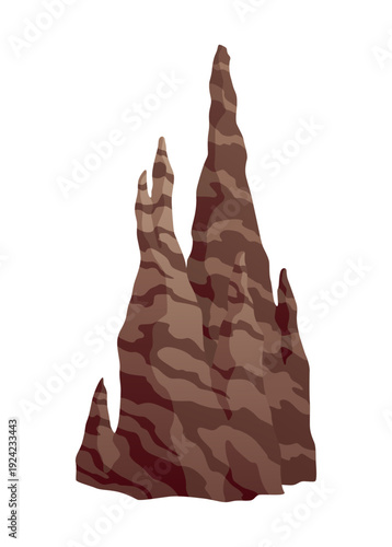 Cave stone mineral stalagmites column natural growth geology formations vector illustration isolated on white background