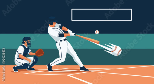 Baseball batter in a white uniform powerfully swings the bat and makes contact with the ball as the catcher waits behind.