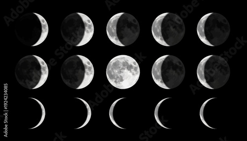 Lunar Cycle Phases Moon Stages Astronomy.