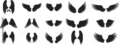 Collection of black feathered wings illustrations