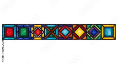 Colorful Rectangular Stained Glass Border with Square Patterns