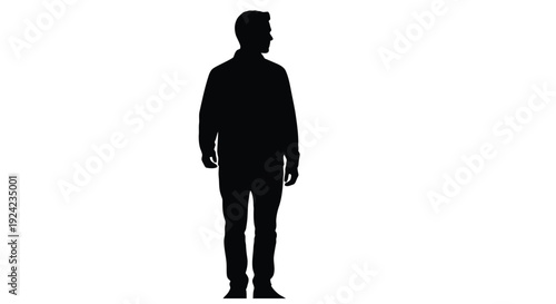 Silhouette of a man standing against a stark white background facing forward