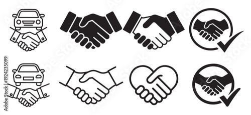 Solid black handshake icons for corporate business agreement and trust. vector illustration eps 10