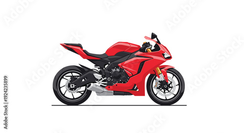 Sleek red sport motorcycle with black wheels, profile view.