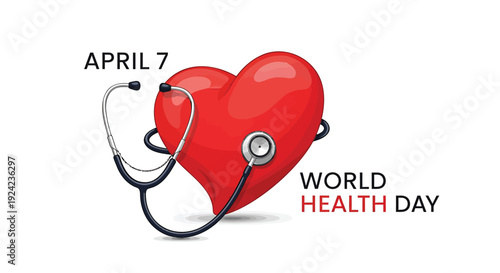 World Health Day icon with stethoscope and heart