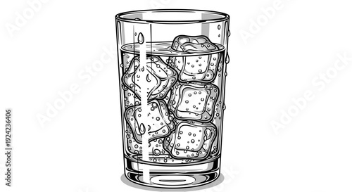 Glass of soda with ice cubes vector illustration isolated on white background refreshing beverage drawing