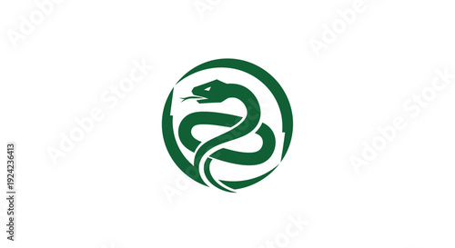 Green snake coiled in circle emblem, medical symbol concept