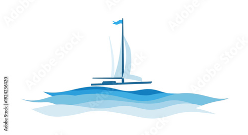 Modern Catamaran Sailing on Blue Ocean Waves
