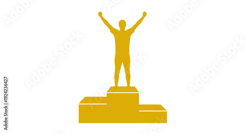 Golden Winner on Podium with Arms Raised, Victory Silhouette