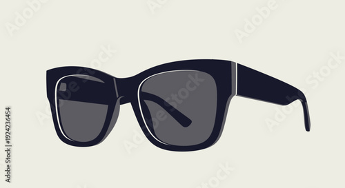 Stylish Dark Sunglasses on Light Beige Background, Vector Illustration