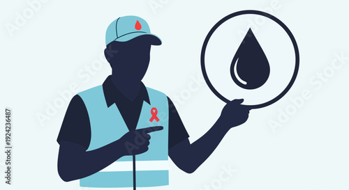Healthcare worker with AIDS awareness ribbon and blood drop icon