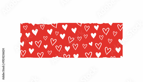 Red background with white hearts pattern design.