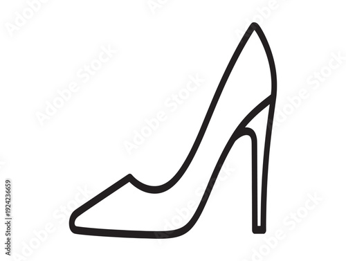A simple line drawing of a high heeled shoe