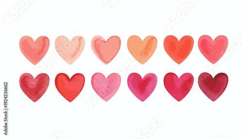 Collection of red and pink hearts in various shades and sizes.