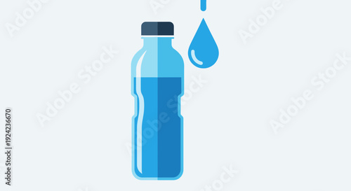 Blue Water Bottle with Droplet Icon, Refreshing Hydration Concept