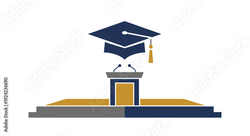 Graduation Podium with Mortarboard and Microphones