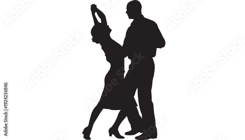 Dancers silhouette set with man and woman dancing together in dynamic pose featuring couple, ballroom, dance with tango and waltz elements for salsa, rhythm projects, clean composition on simple