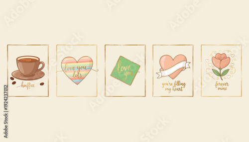 Collection of Coffee, Love, and Floral Illustrations.