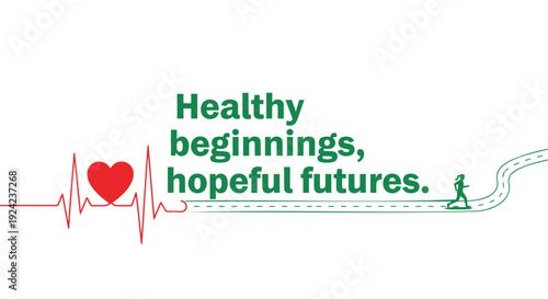 Healthcare vector graphic with heart rate line and hopeful futures text