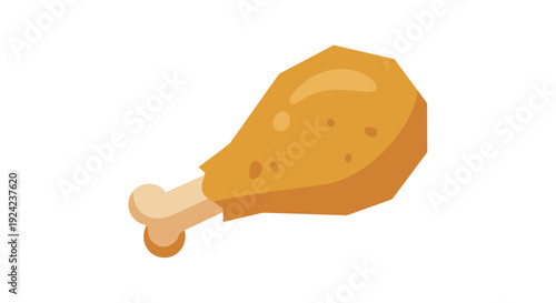 A single illustrated golden brown fried chicken drumstick with a visible bone is positioned diagonally against a solid white background.