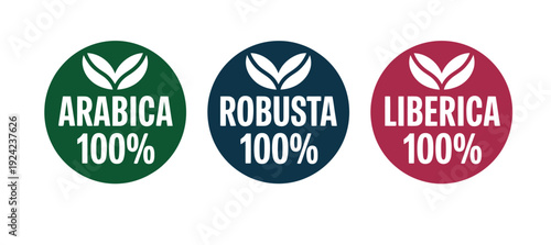 Coffee Bean Type Labels Arabica Robusta Liberica 100 Percent Badges