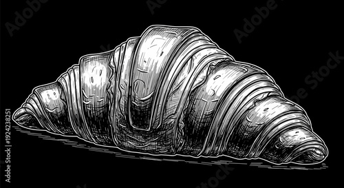 Hand drawn croissant sketch isolated on black background illustration perfect for bakery or food advertising needs
