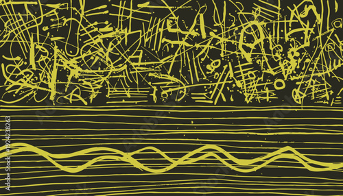 Yellow abstract background with chaotic lines and patterns.