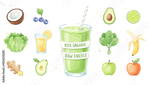 Vibrant Green Smoothie with Fresh Fruits and Vegetables.