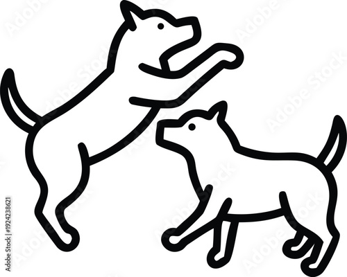 Two playful dogs engaging in an energetic interaction, depicted through a minimalist style