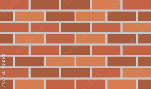 A seamless pattern of a brick wall with alternating shades of red and orange bricks and light gray mortar lines.
