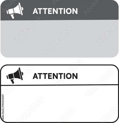 Attention labels with megaphone icon for notification and warning